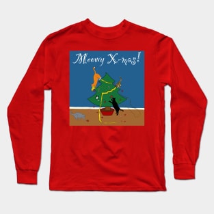 Meowy X-mas mayhem with background Long Sleeve T-Shirt